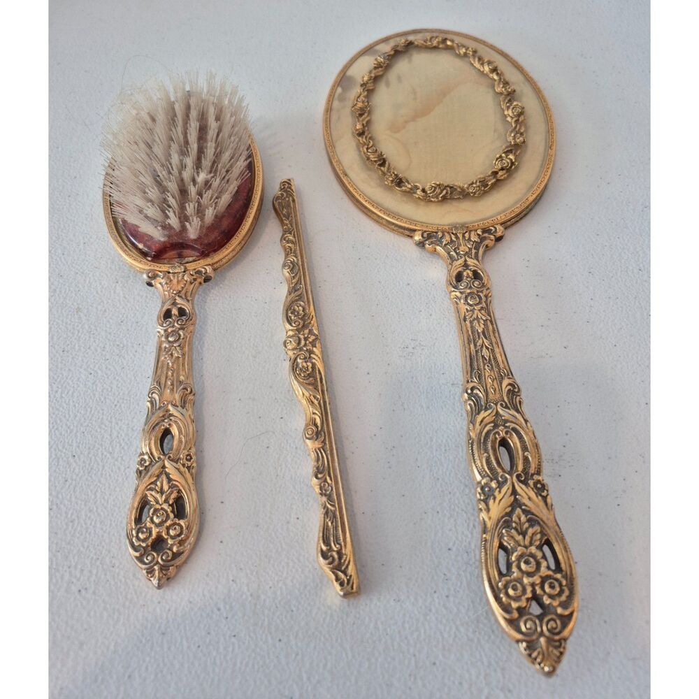 Vintage Gold Ormolu Rose Vanity set-Restoration Lot3